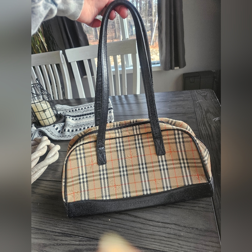 Burberry Checkered Bag with Black Leather Trim Vintage